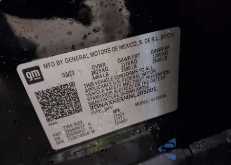 2022 Chevrolet Equinox Fwd Lt из США, поврежденный, VIN 3GNAXKEV4NL205001